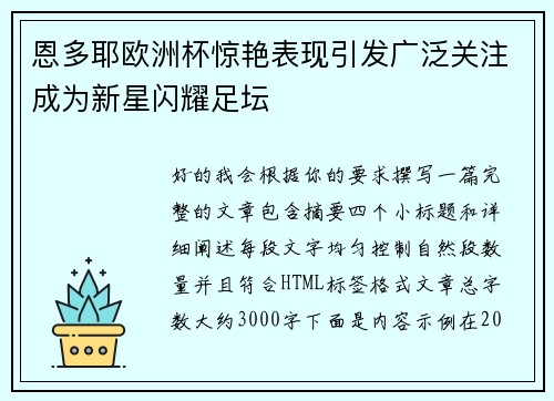 恩多耶欧洲杯惊艳表现引发广泛关注成为新星闪耀足坛